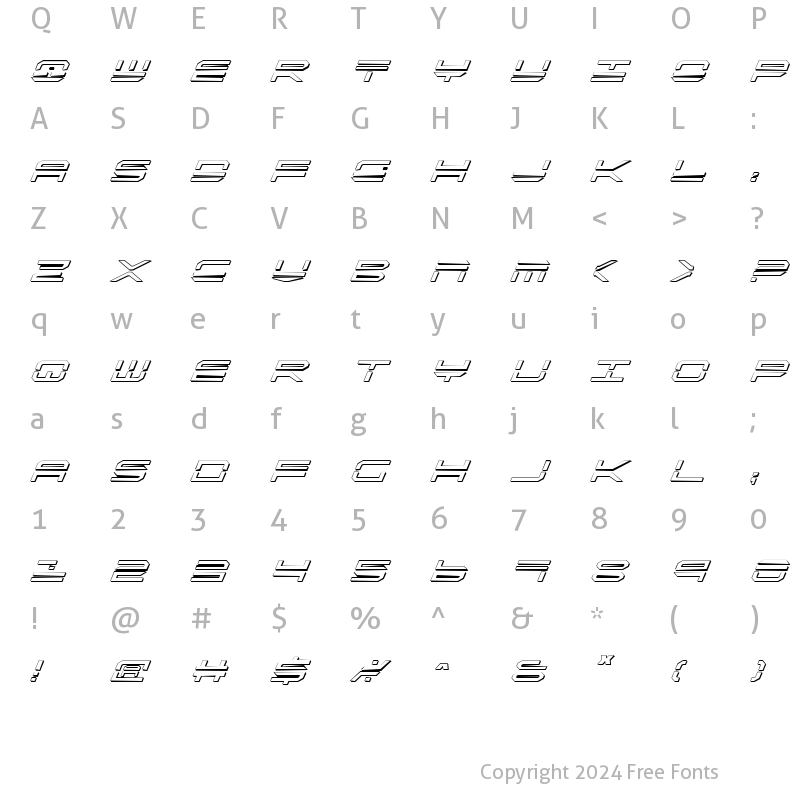 Character Map of QuickStrike Shadow Italic Shadow Italic