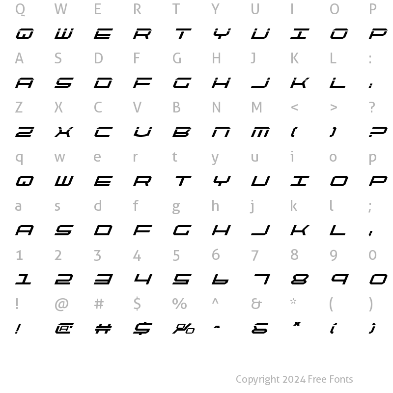 Character Map of QuickTech Bold Italic Bold Italic