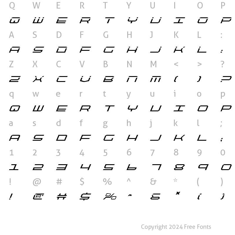 Character Map of QuickTech Italic Italic