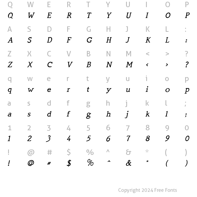 Character Map of QuickType Medium Italic