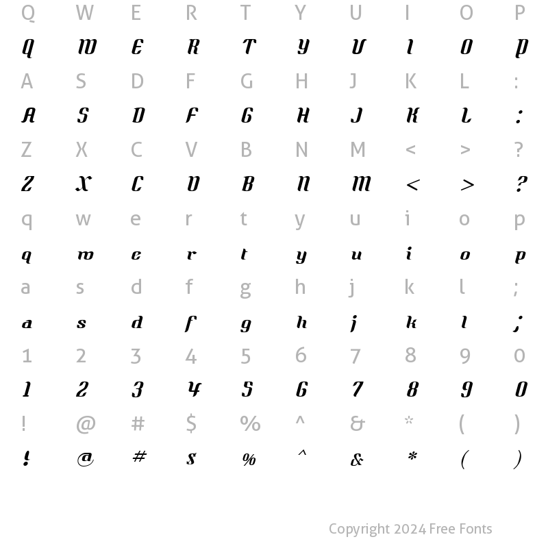 Character Map of Quidic Italic