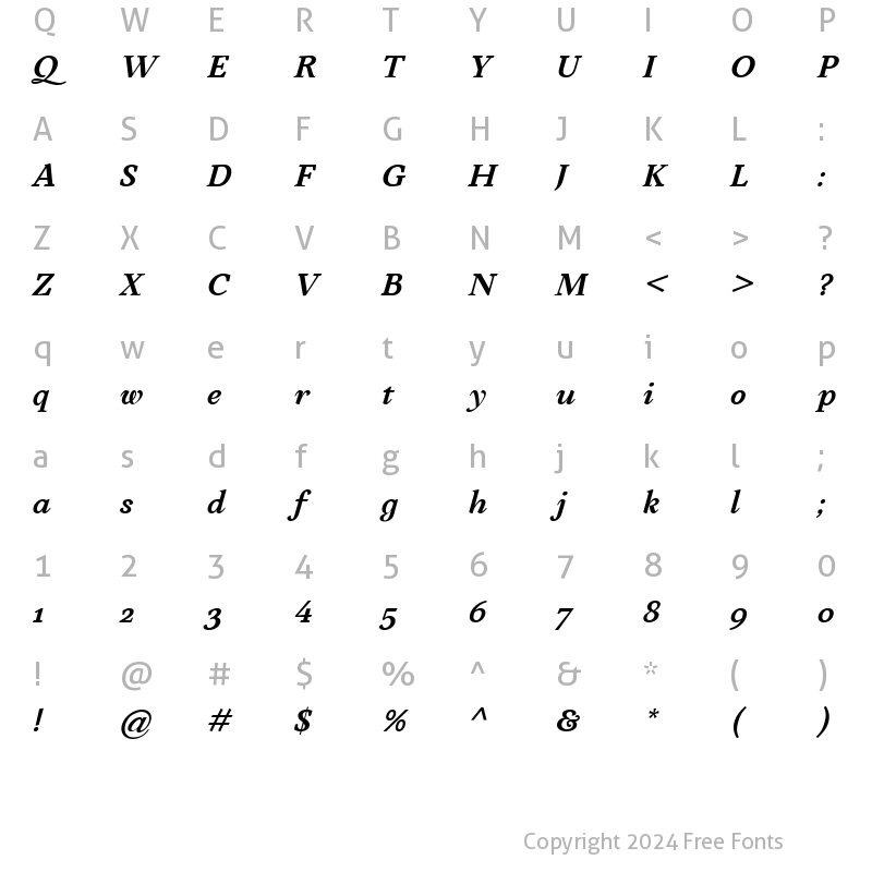 Character Map of Quieta Bold Italic