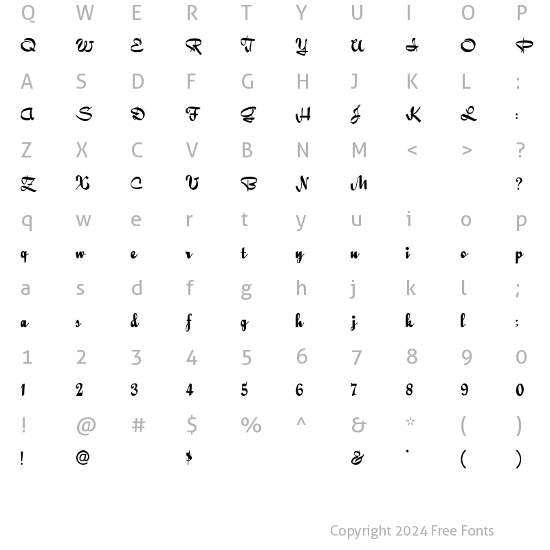 Character Map of QuigleyWiggly Regular