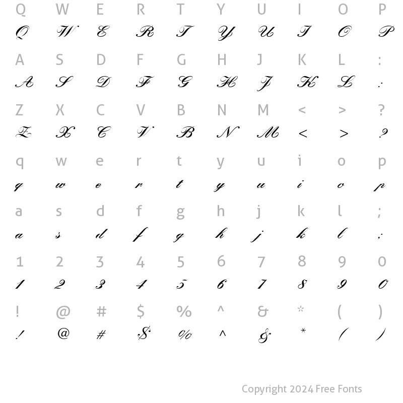 Character Map of Quill Script Black SSi Black