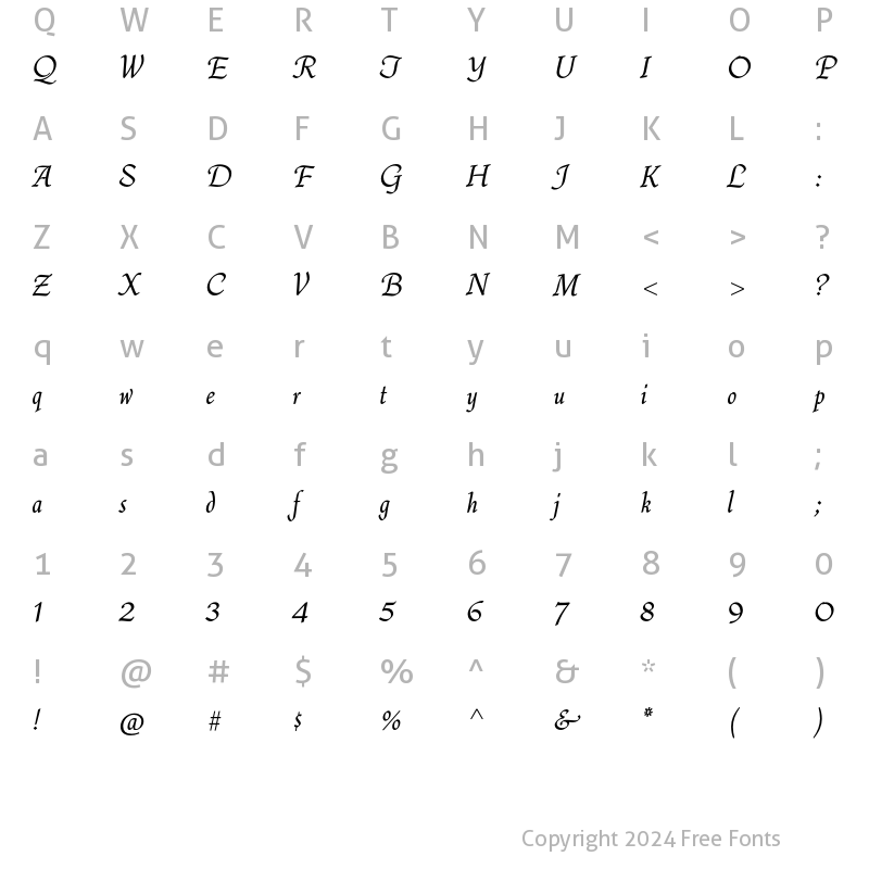 Character Map of Quill Std Regular