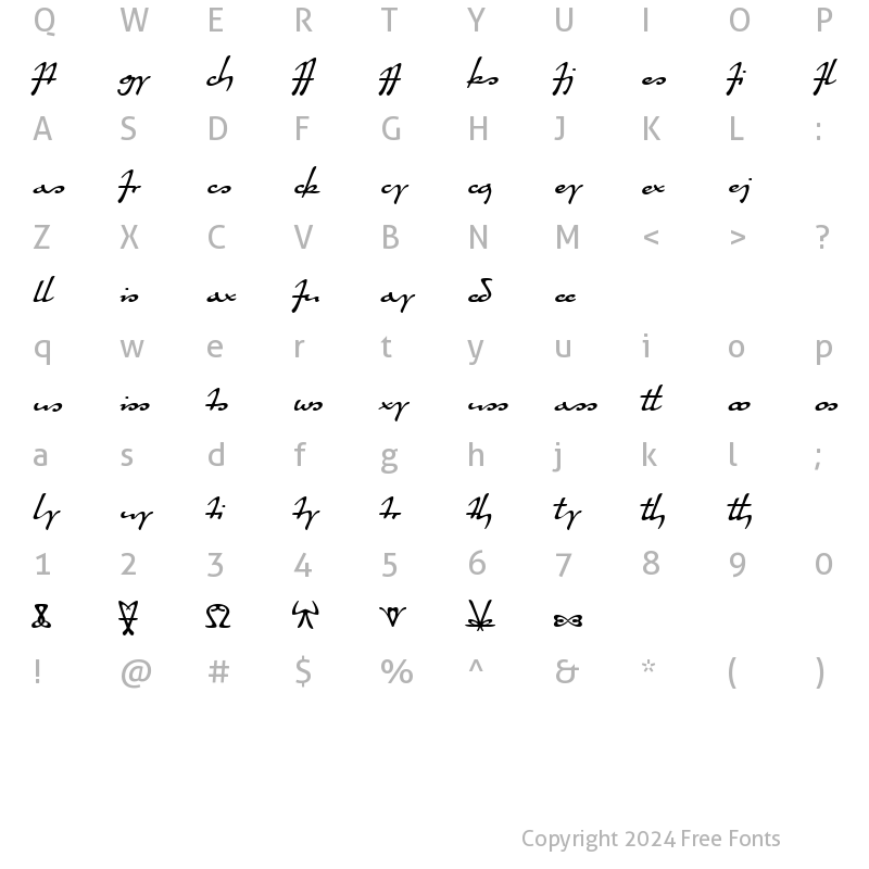 Character Map of Quiller Ligatures Regular