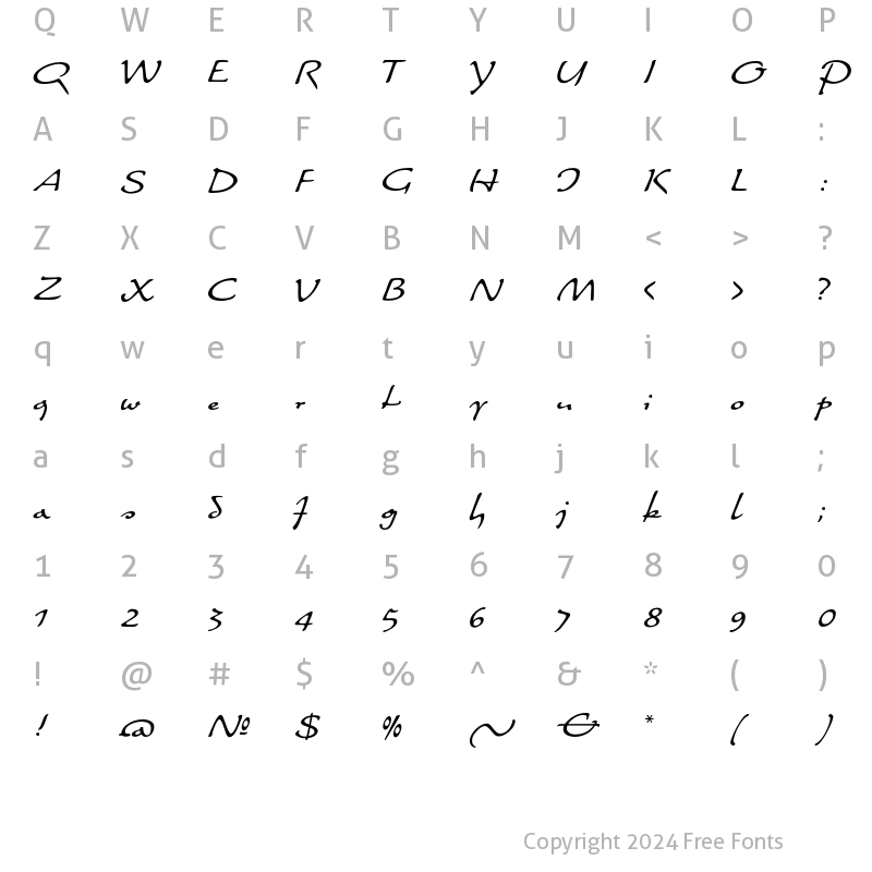 Character Map of Quiller Regular