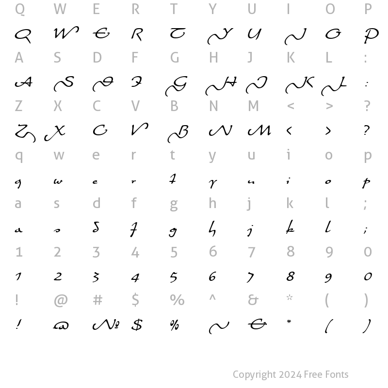 Character Map of Quiller Swash Regular