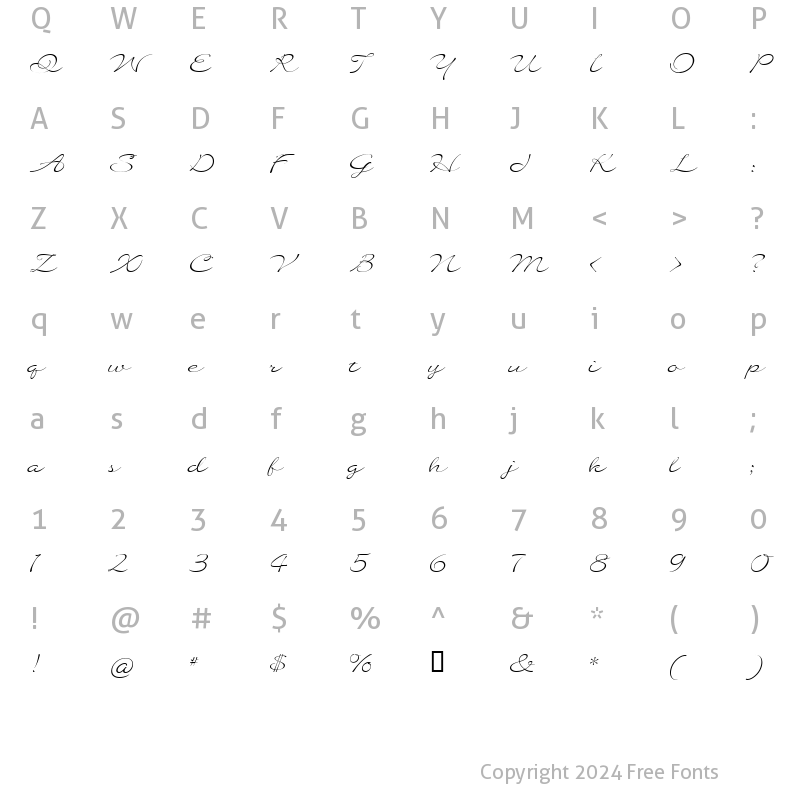 Character Map of Quilline Script Thin