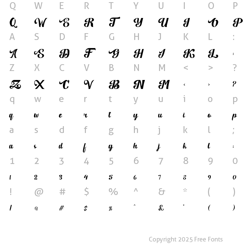 Character Map of Quillotha Regular