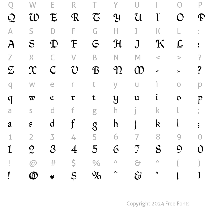 Character Map of QuillPerpendicularRegular normal