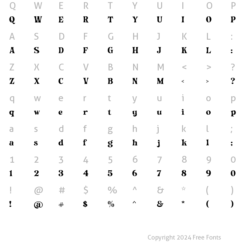 Character Map of Quinie Regular