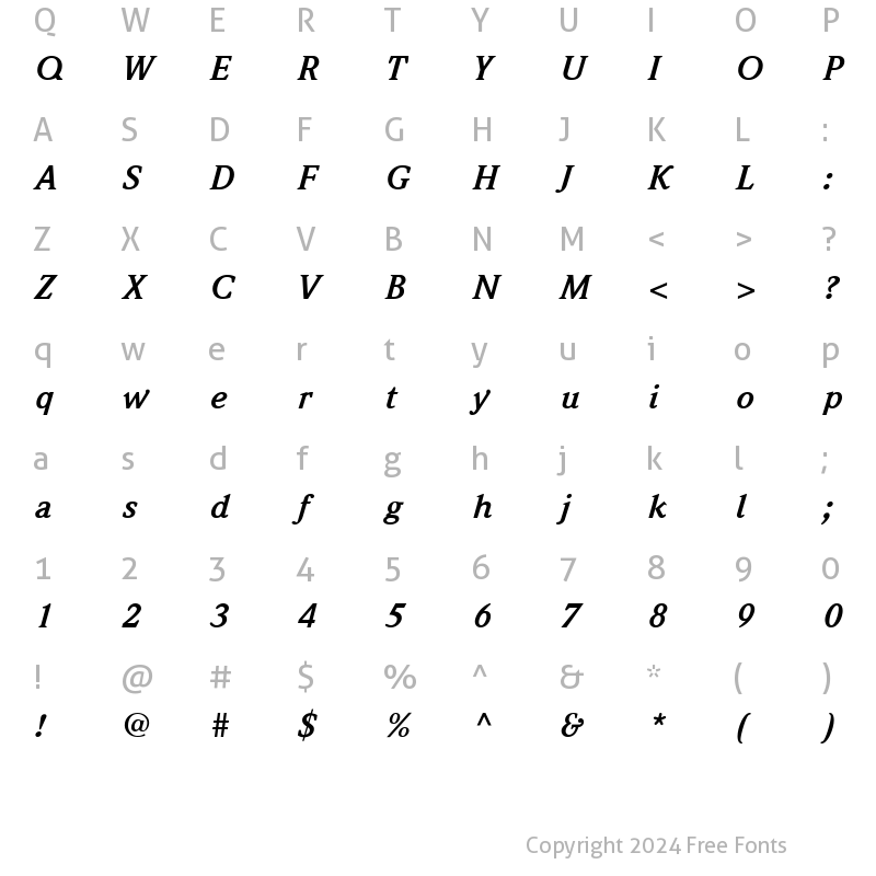 Character Map of Quintessence SSi Bold Italic