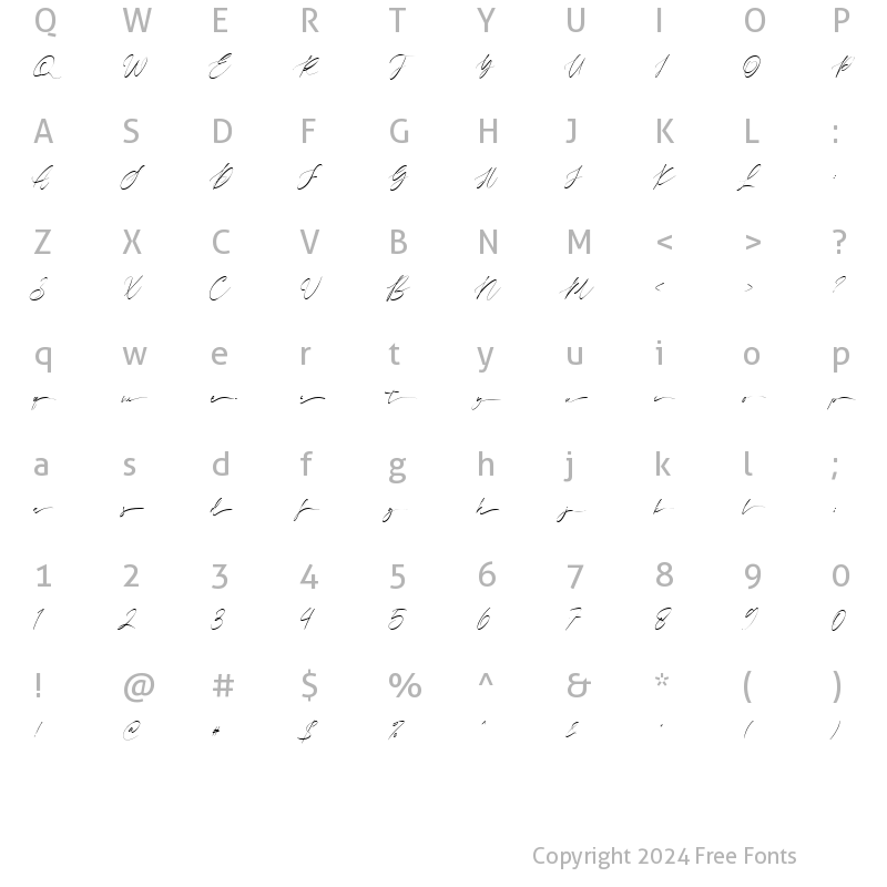 Character Map of Quintys Swash Regular