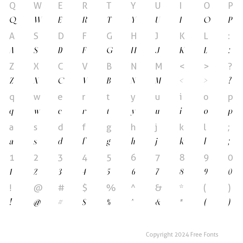 Character Map of Quirell Italic