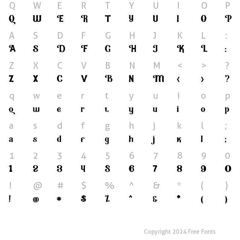 Character Map of Quirky Bay Regular