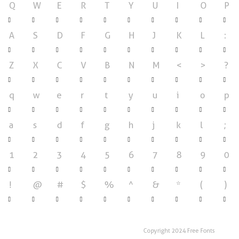 Character Map of Qurran Arabic01 Regular