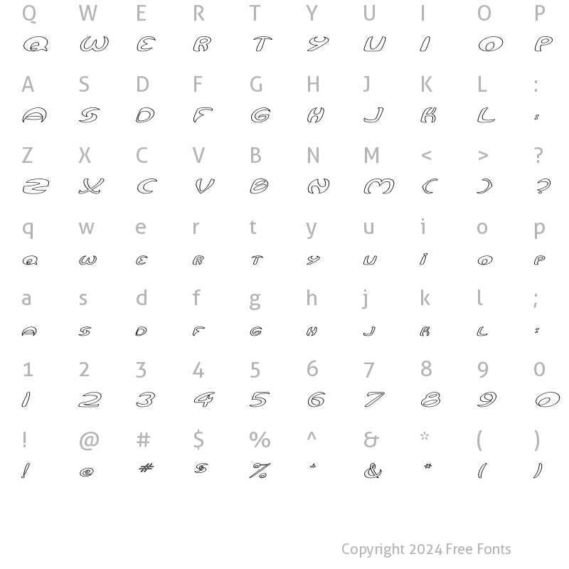 Character Map of Qurve Hollow Wide Italic