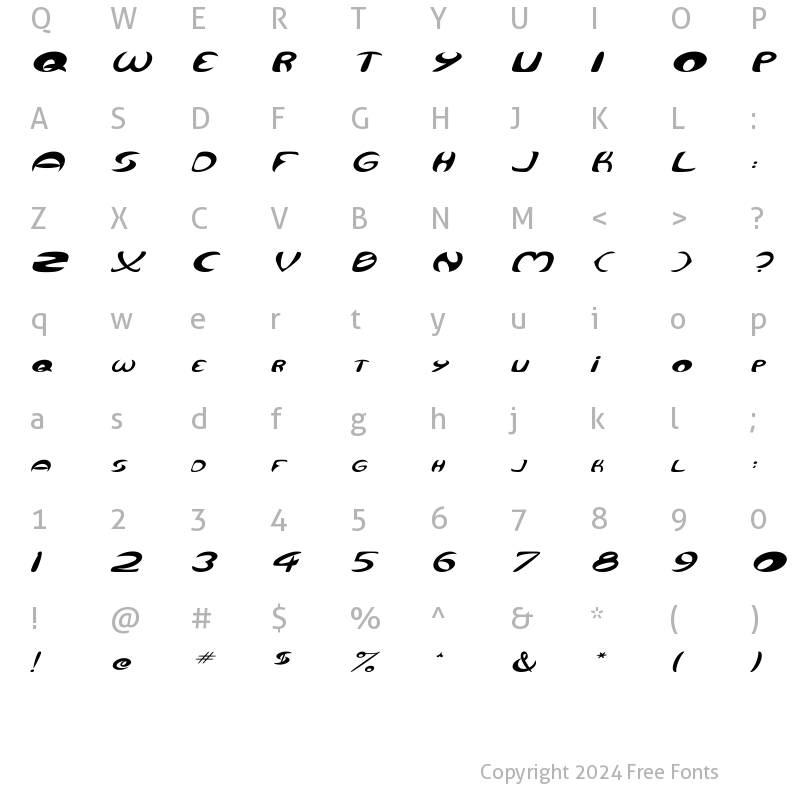 Character Map of Qurve Wide Italic