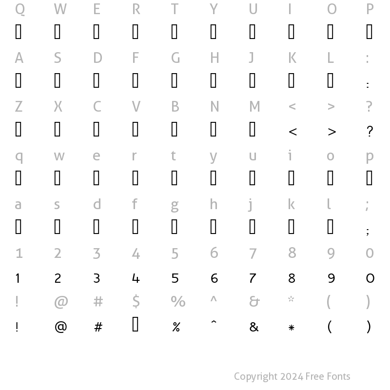 Character Map of Raavi Regular