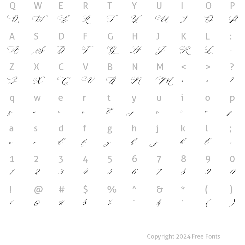 Character Map of Rabiya Dance Script Regular