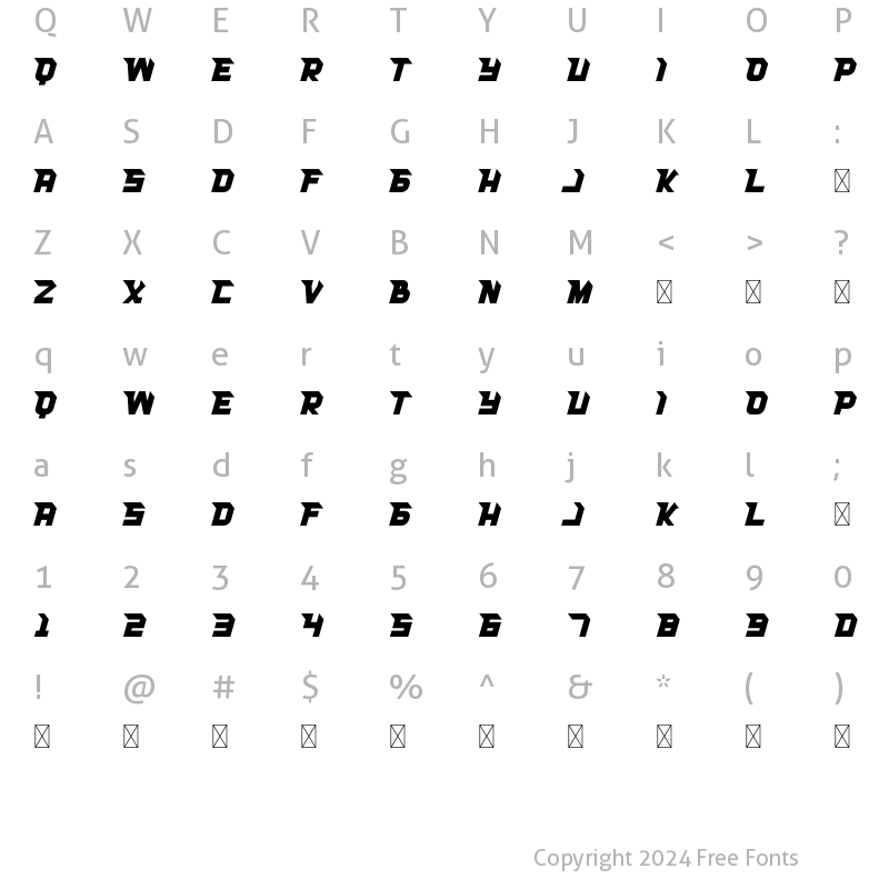 Character Map of RACE SPACE REGULAR 1