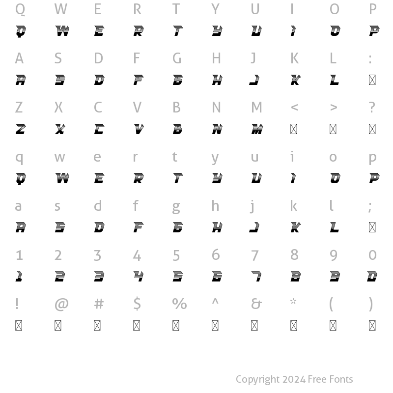 Character Map of RACE SPACE STRIPE Regular