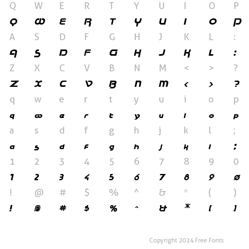 Character Map of RaceTracSSK BoldItalic