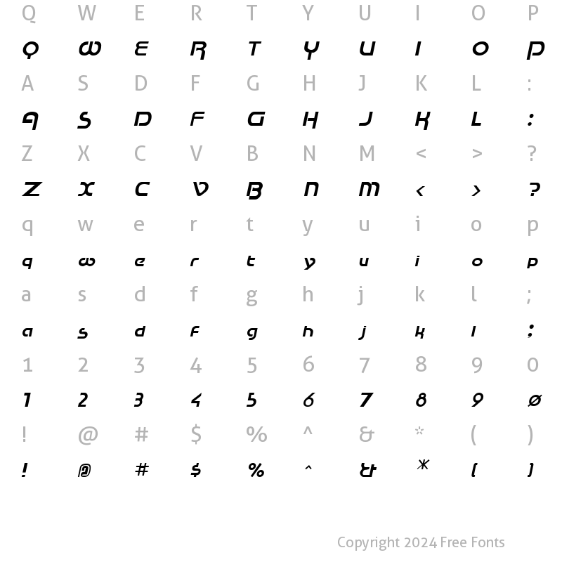 Character Map of RaceTracSSK Italic