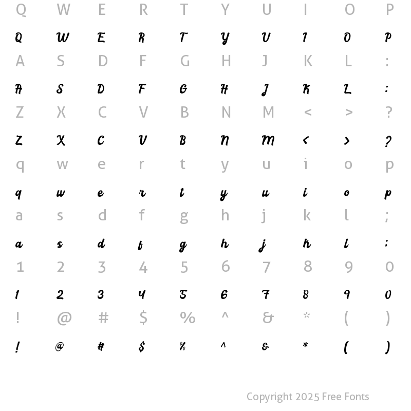 Character Map of Rachael Script Regular