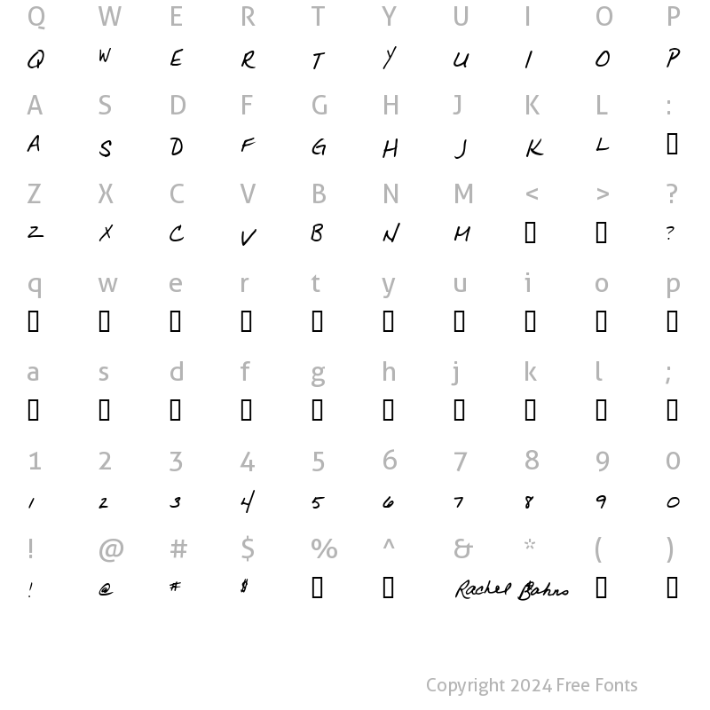 Character Map of Rachel Regular