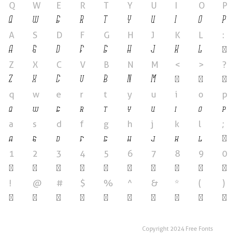 Character Map of Rachela Italic