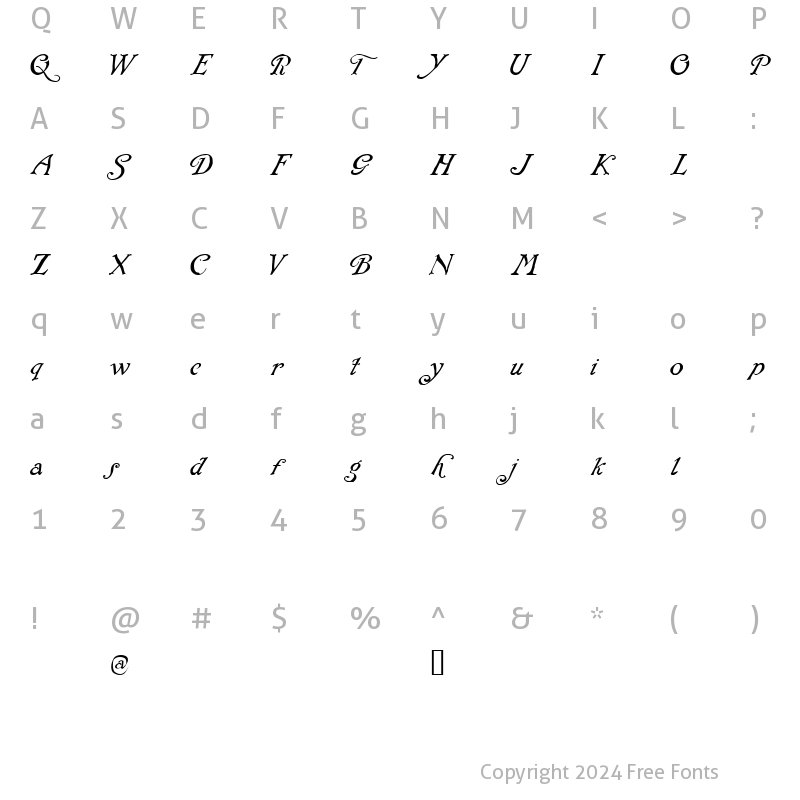 Character Map of Rackham Italic Regular