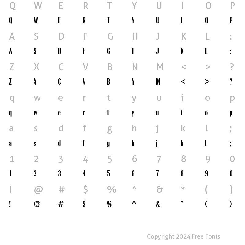 Character Map of RadiantEFDisplay CondNo5 Regular