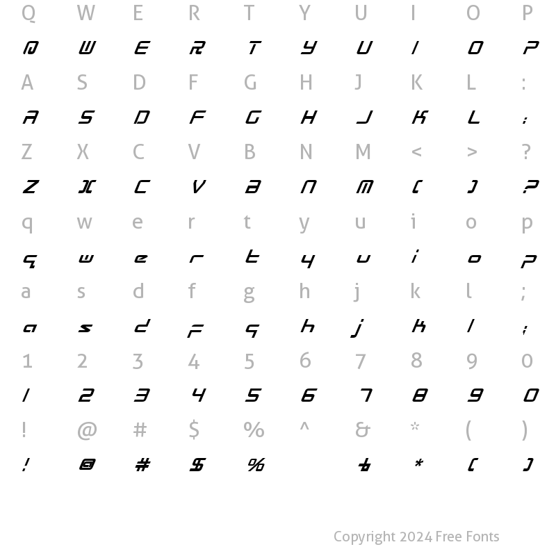 Character Map of Radio Space Bold Italic Bold Italic