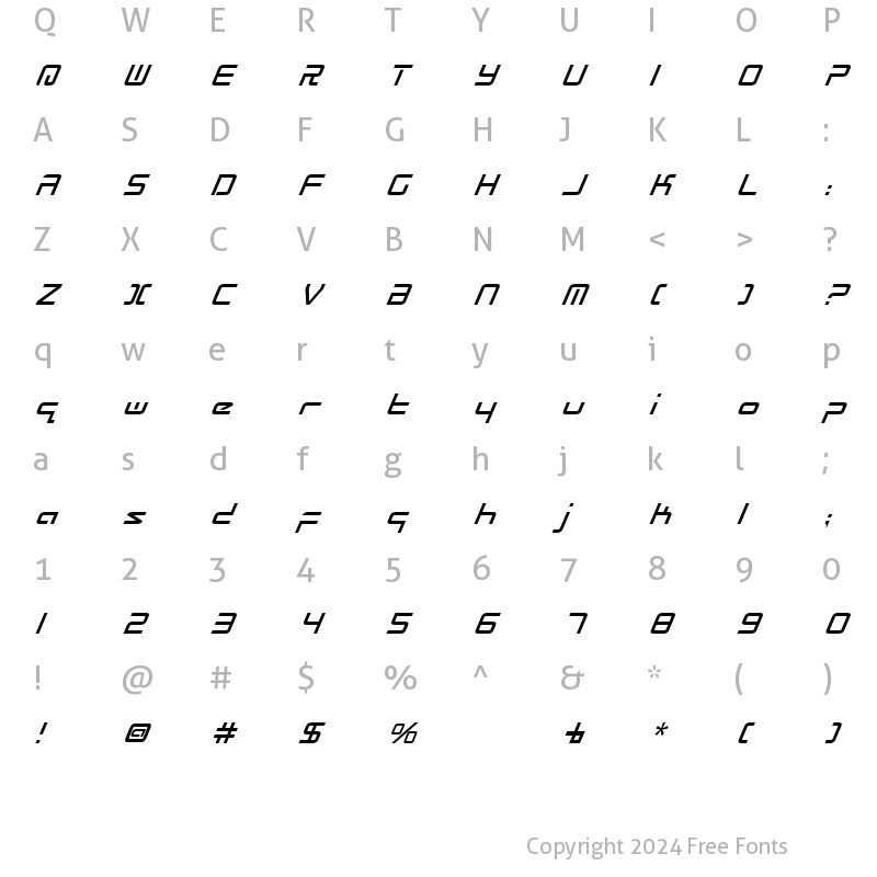 Character Map of Radio Space Italic Italic