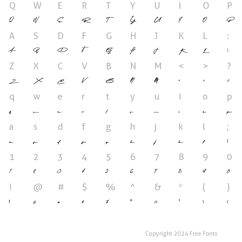 Character Map of Raffa Signature Regular