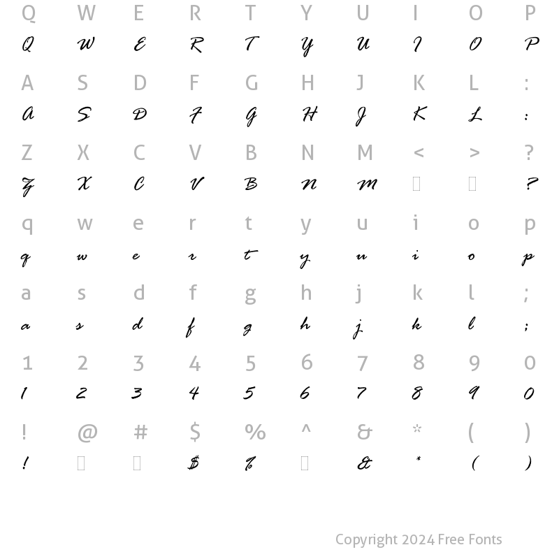 Character Map of Rage Italic Plain Regular