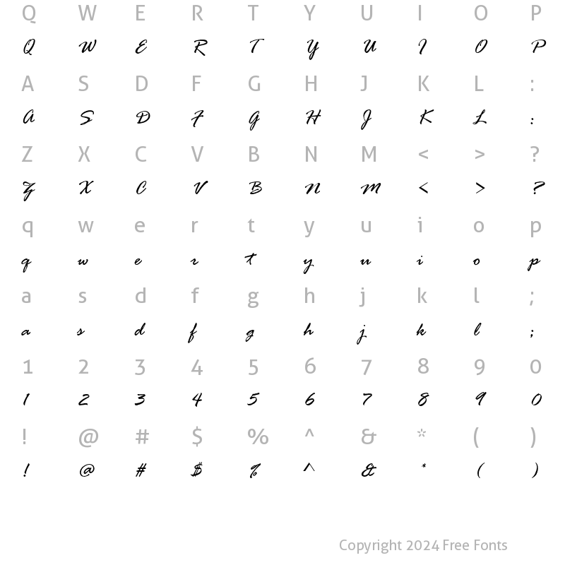 Character Map of Rage Italic Regular