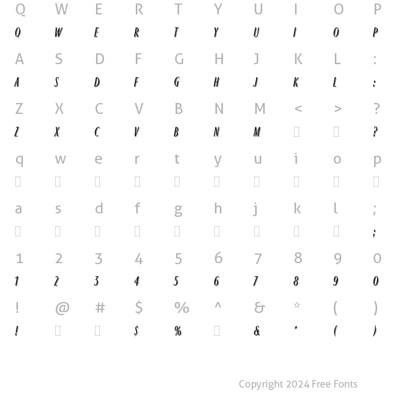 Character Map of Ragtime Plain Regular