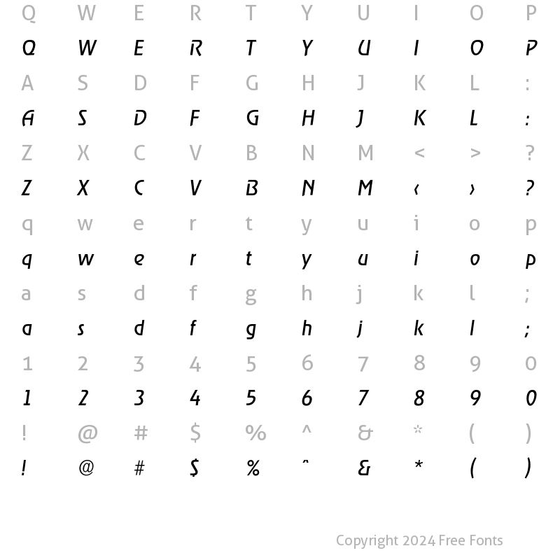 Character Map of Ragtime-RegularIta Regular