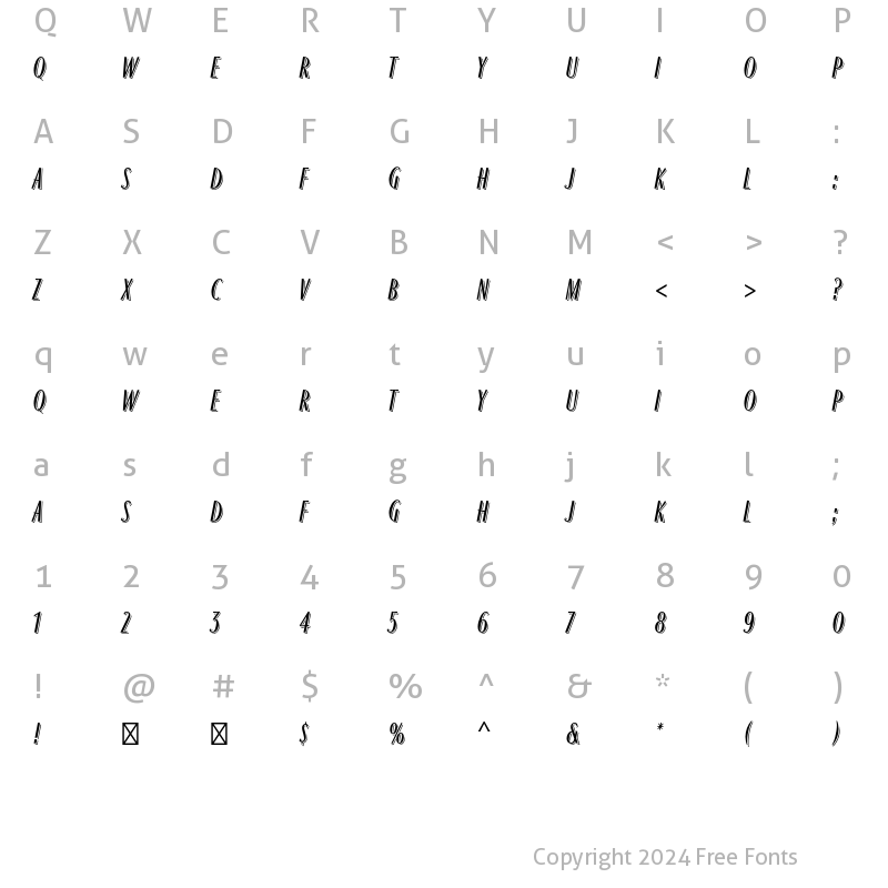 Character Map of Ragtime Std Regular