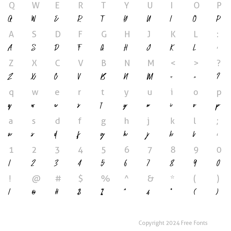 Character Map of Raidden Bold