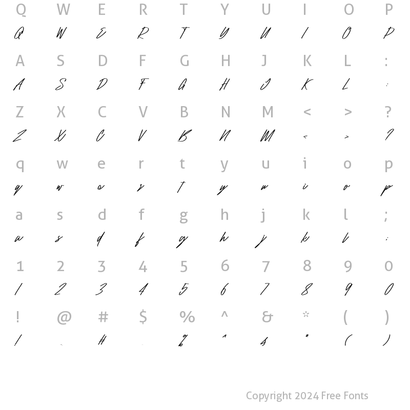 Character Map of Raidden Italic