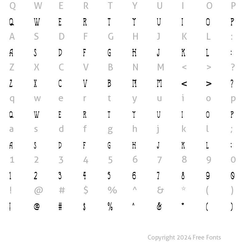 Character Map of Railway Regular