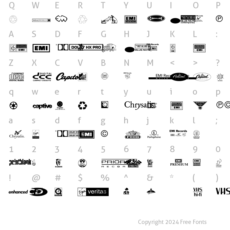 Character Map of Rainbow Regular