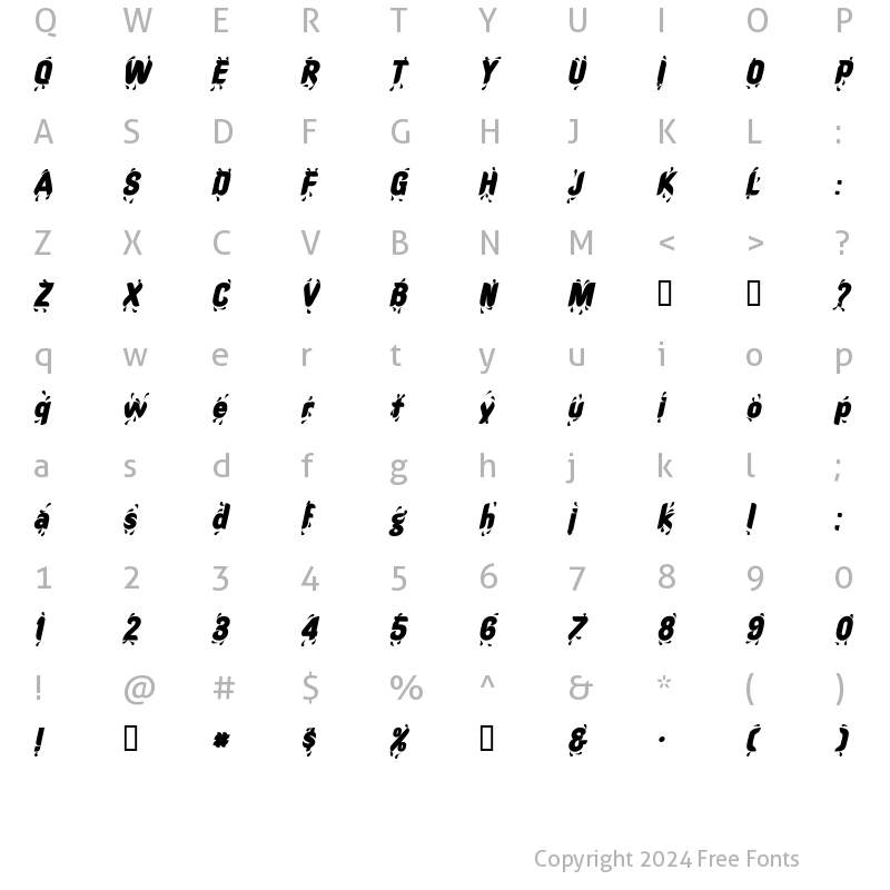 Character Map of RainDanceSSK BoldItalic