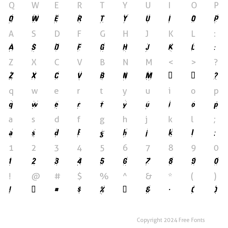 Character Map of RainDanceSSK Italic