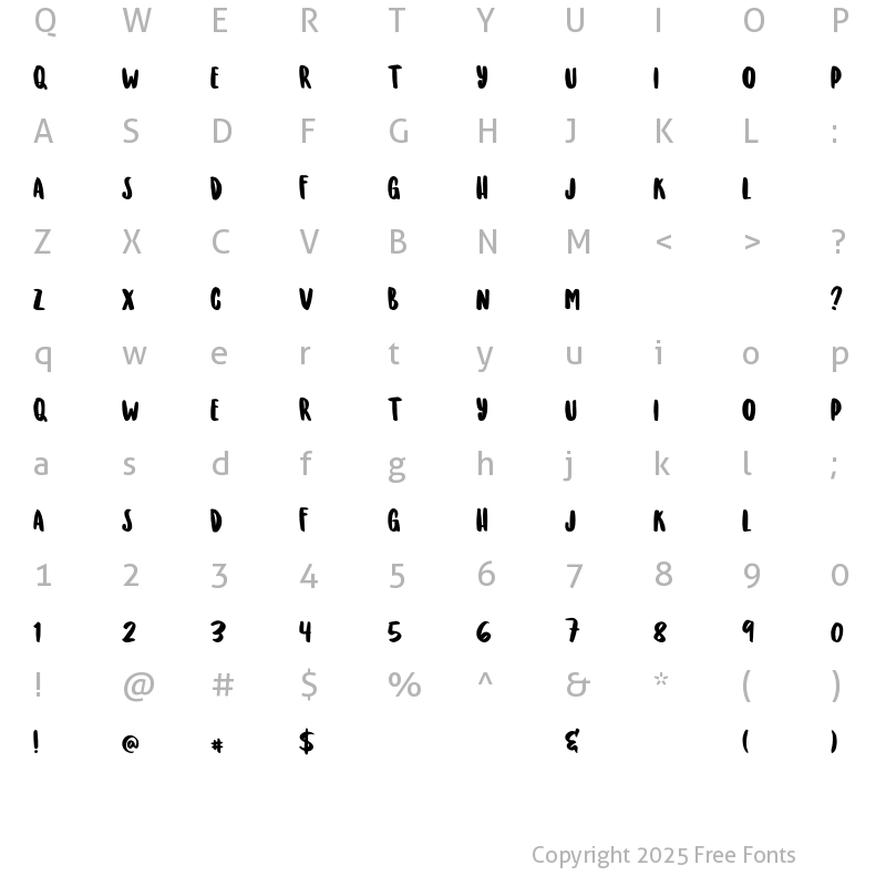 Character Map of Rainshine Font Regular