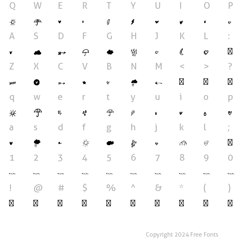 Character Map of Rainy Day Extras Regular